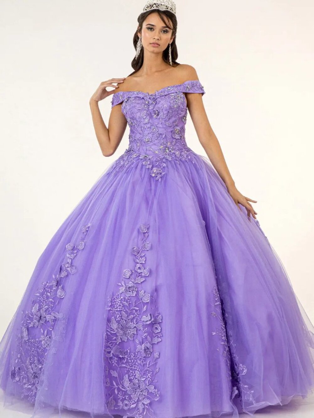 NEW LILAC Mesh V-Neck Evening Gown Floor Length Embellished GL2802
